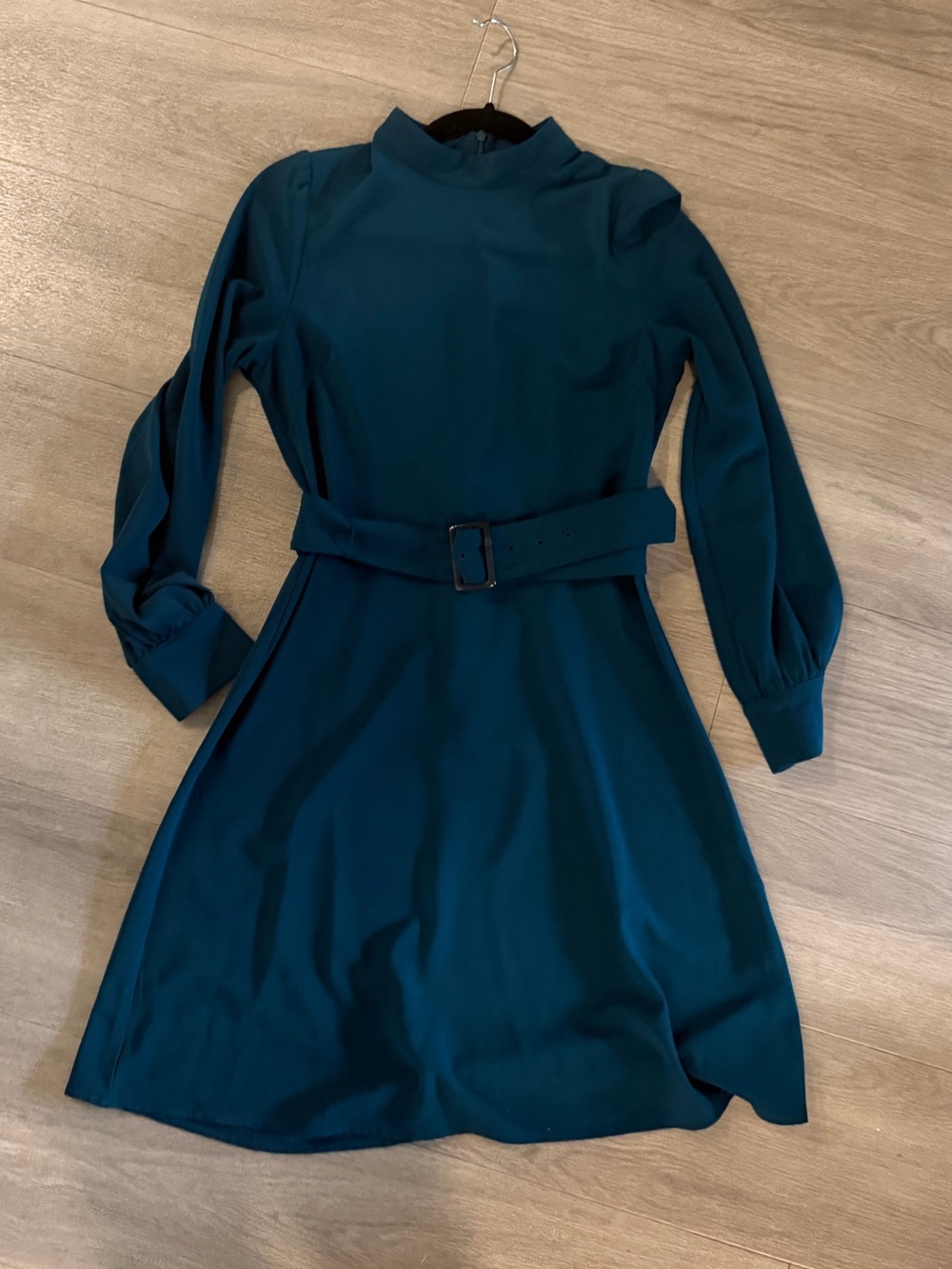 Banana Republic Teal Long-Sleeve Belted A-Line Dress